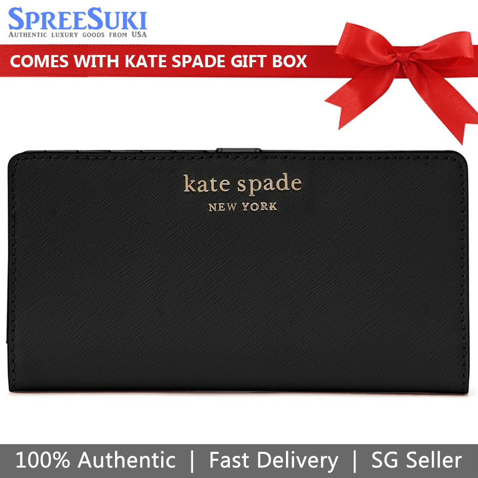 Kate Spade Kate Spade Medium Wallet Cameron Large Slim Bifold Wallet Black # WLRU6090