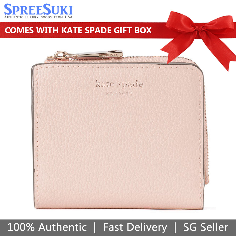 Kate Spade Eva L-Zip Bifold Wallet Rose Smoke Pink # WLRU6253