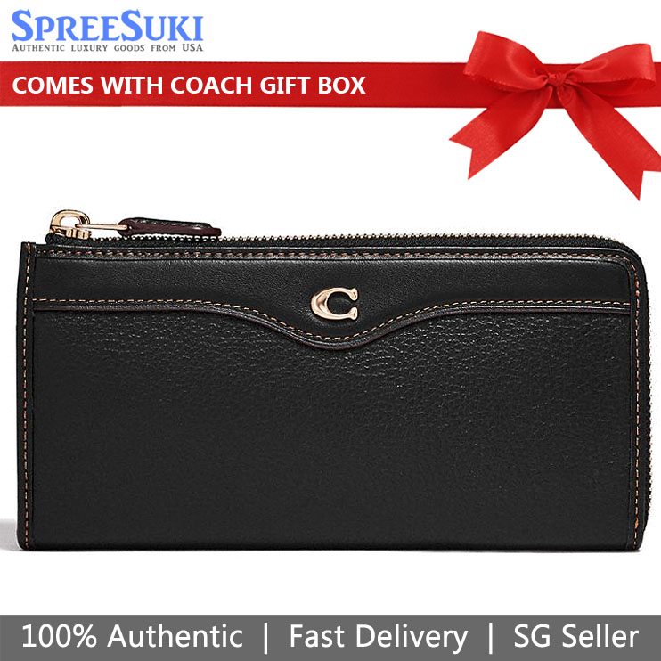 Coach Wallet In Gift Box Long Wallet L-Zip Wallet Black # F39310