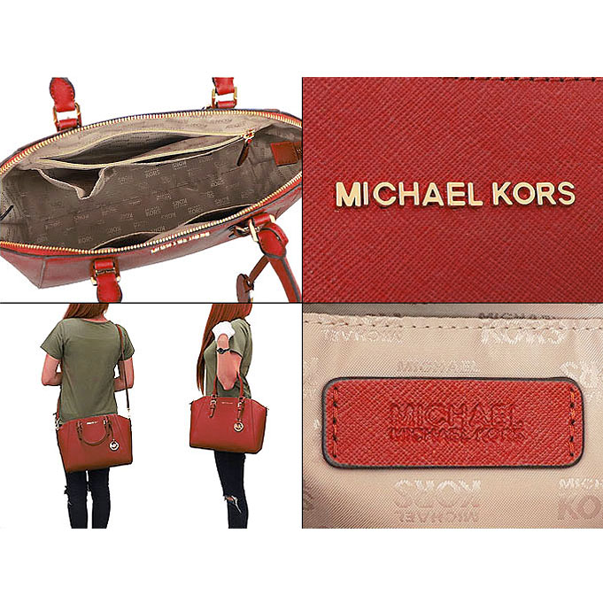 Michael Kors Crossbody Bag Ciara Large Top Zip Leather Satchel Scarlet Red # 35T8GC6S3L