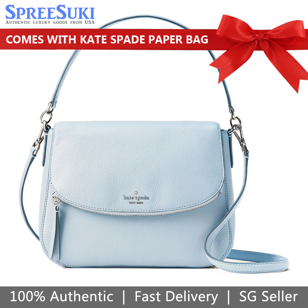 Kate Spade Crossbody Bag Medium Flap Shoulder Bag Frosted Blue # WKRU6249