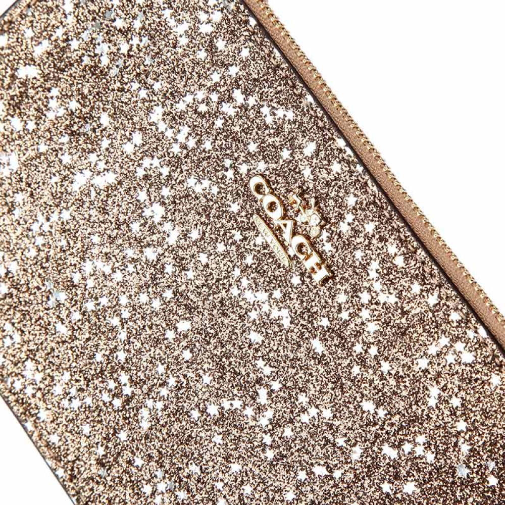 Coach Boxed Small Wristlet With Glitter Star Print Gold # F22705