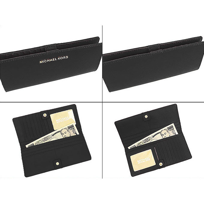 Michael Kors Long Wallet Jet Set Travel Flat Slim Leather Bifold Wallet Black # 35F9GTVF6L