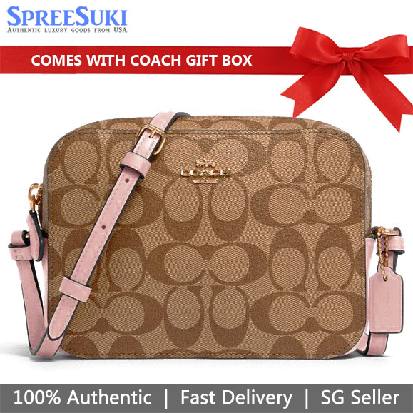 Coach Signature Mini Camera Bag Light Khaki / Blossom Pink # 91677