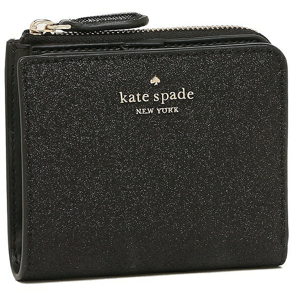Kate Spade Small Wallet Lola Glitter Boxed Small L-Zip Bifold Black # WLR00213