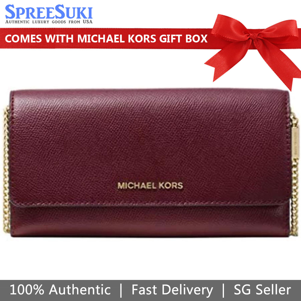 Michael Kors Crossbody Bag Large Multifunctional Wallet Chain Crossbody Oxblood Dark Red # 32H8GF5C3T