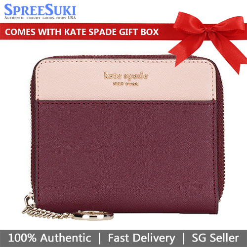 Kate Spade Cameron Small Continental Wallet Dark Red / Beige # WLRU5425