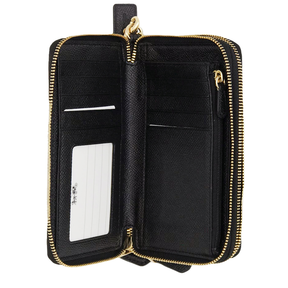 Coach Crossgrain Leather Double Zip Phone Wristlet Wallet Black # 68400E