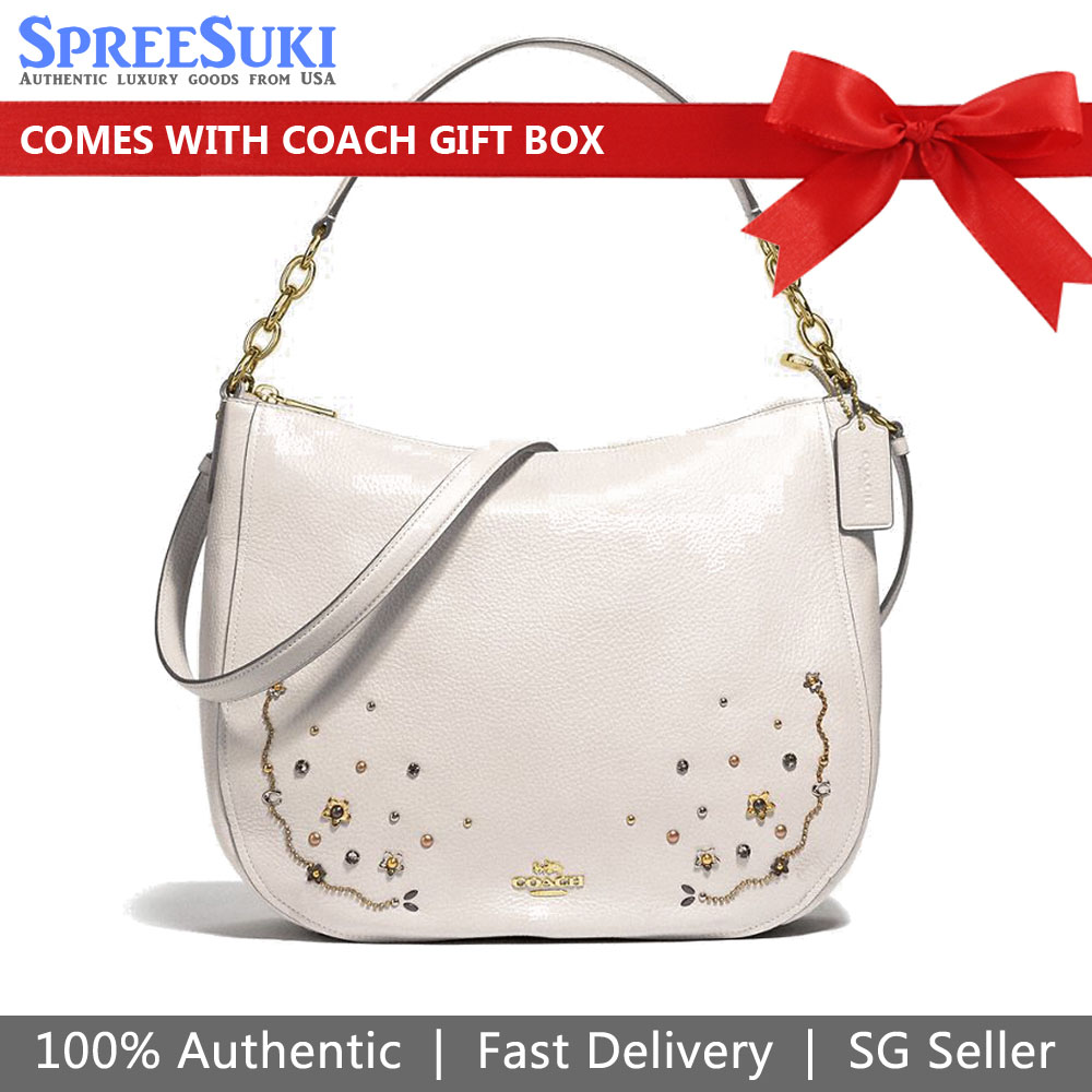 Coach Crossbody Bag Shoulder Bag Elle Hobo With Stardust Crystal Rivets Chalk Off White # F49127