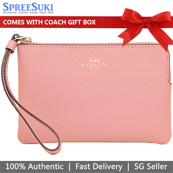 Coach Corner Zip Wristlet Leather Light Blush Pink # 58032