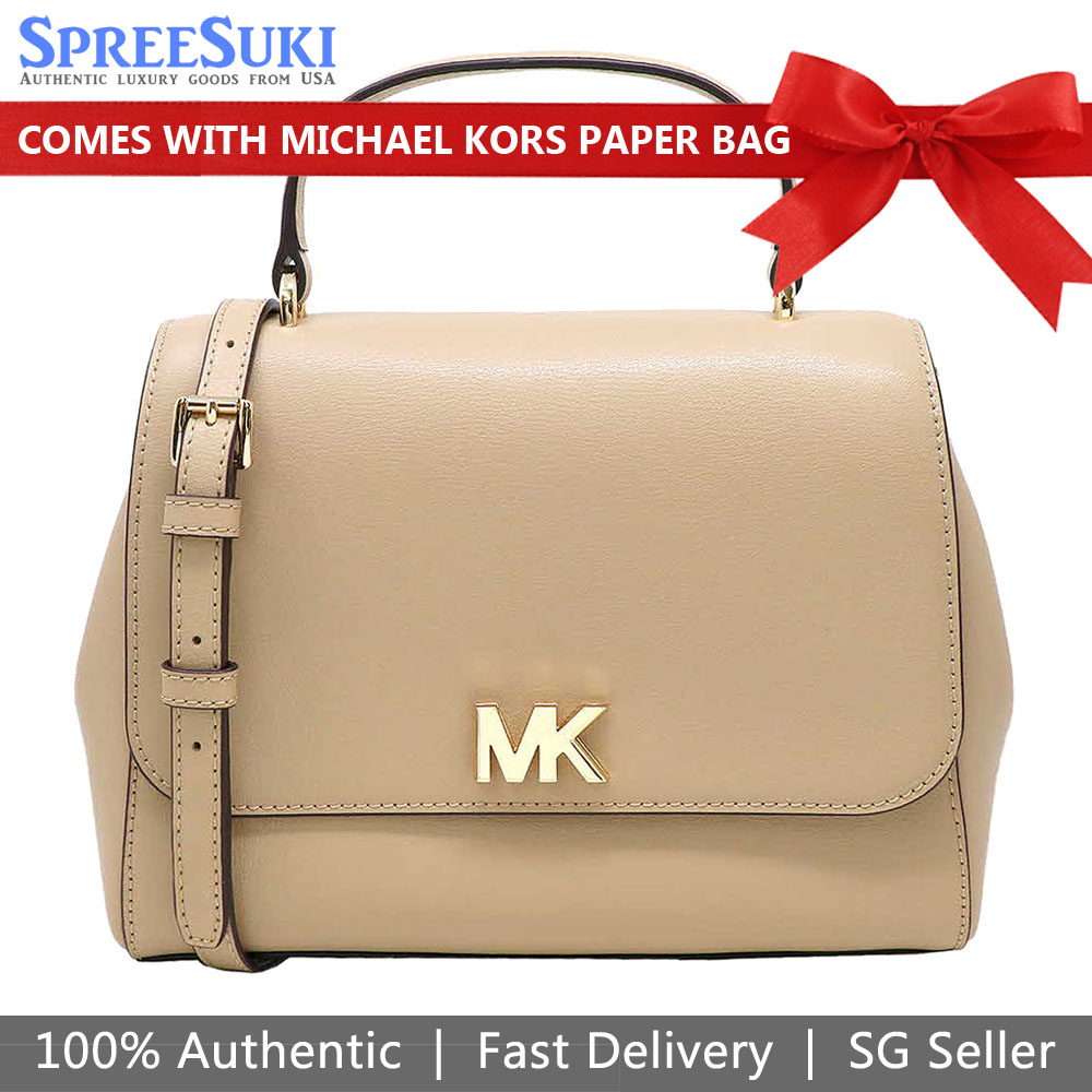 Michael Kors Mott Medium Top Handle Leather Satchel Bisque Beige # 35S0GOXS2L