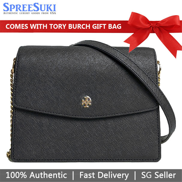 SpreeSuki Tory Burch Emerson Envelop Adjustable Shoulder Bag Black