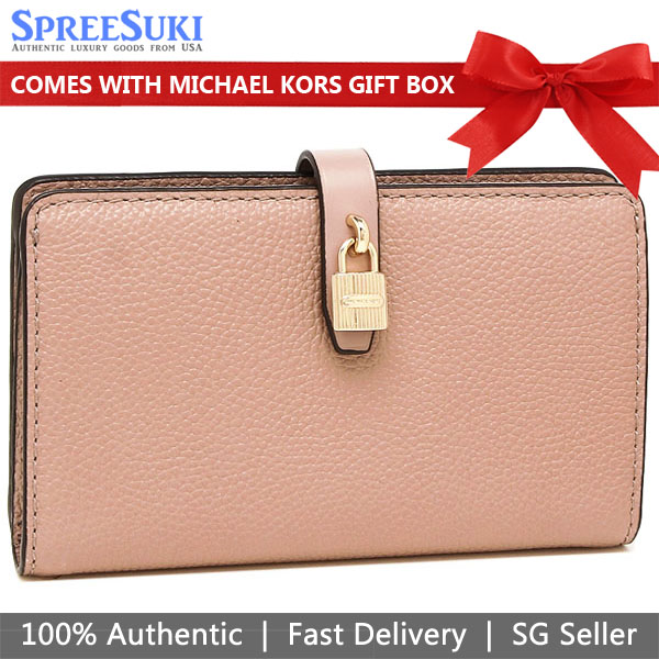 Michael Kors Medium Wallet Adele Slim Bifold Leather Fawn Pink # 35H8GAFF2L