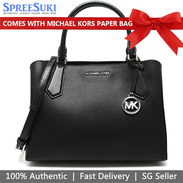 Michael Kors Crossbody Bag Kimberly Large East West Leather Satchel Black # 35F9SKFS7T