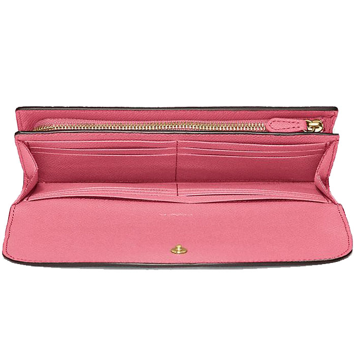 Coach Large Wallet Slim Envelope Wallet In Crossgrain Leather Strawberry Pink # F54009