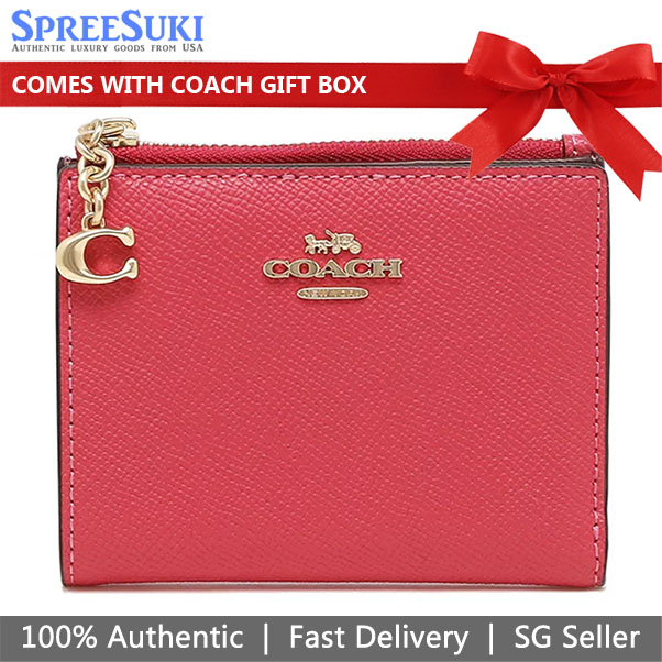 Coach Small Wallet Snap Card Case With Charm Leather Electric Pink # 73867