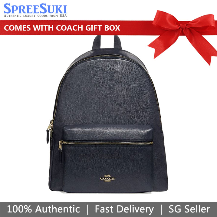 Coach Charlie Large Backpack Leather Midnight Navy Dark Blue # F29004