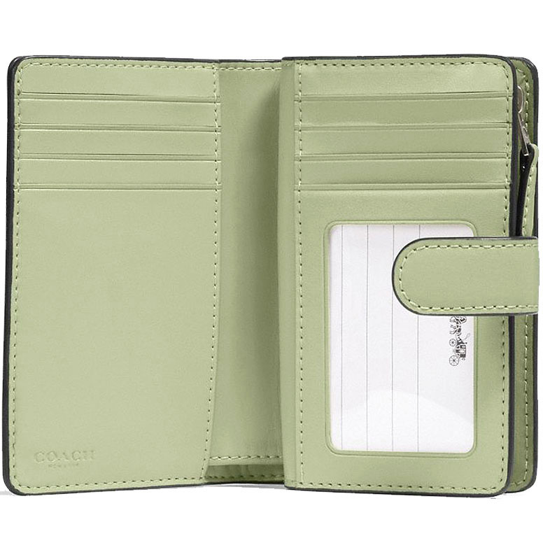 Coach Medium Wallet Medium Corner Zip Wallet In Signature Coated Canvas Light Khaki / Pale Green # 23553