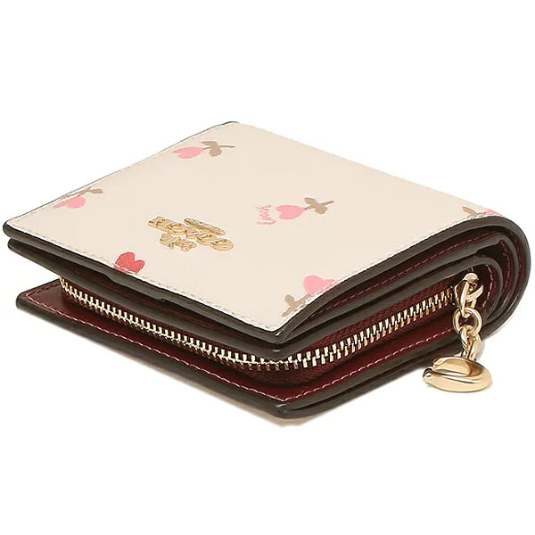 Coach Small Wallet Snap Wallet Heart Floral Chalk Cream White # C2868