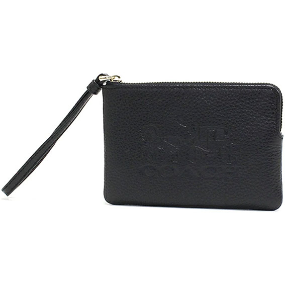 Coach Small Wristlet Jes Corner Zip Wristlet With Horse And Carriage Black # 3580