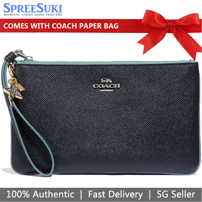 Coach Large Wristlet With Charms Midnight Navy Dark Blue # F29398
