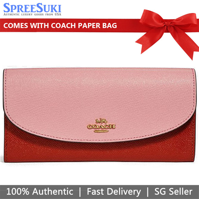 Coach Slim Envelope Wallet In Colorblock Blush Pink / Terracotta Red # F26457
