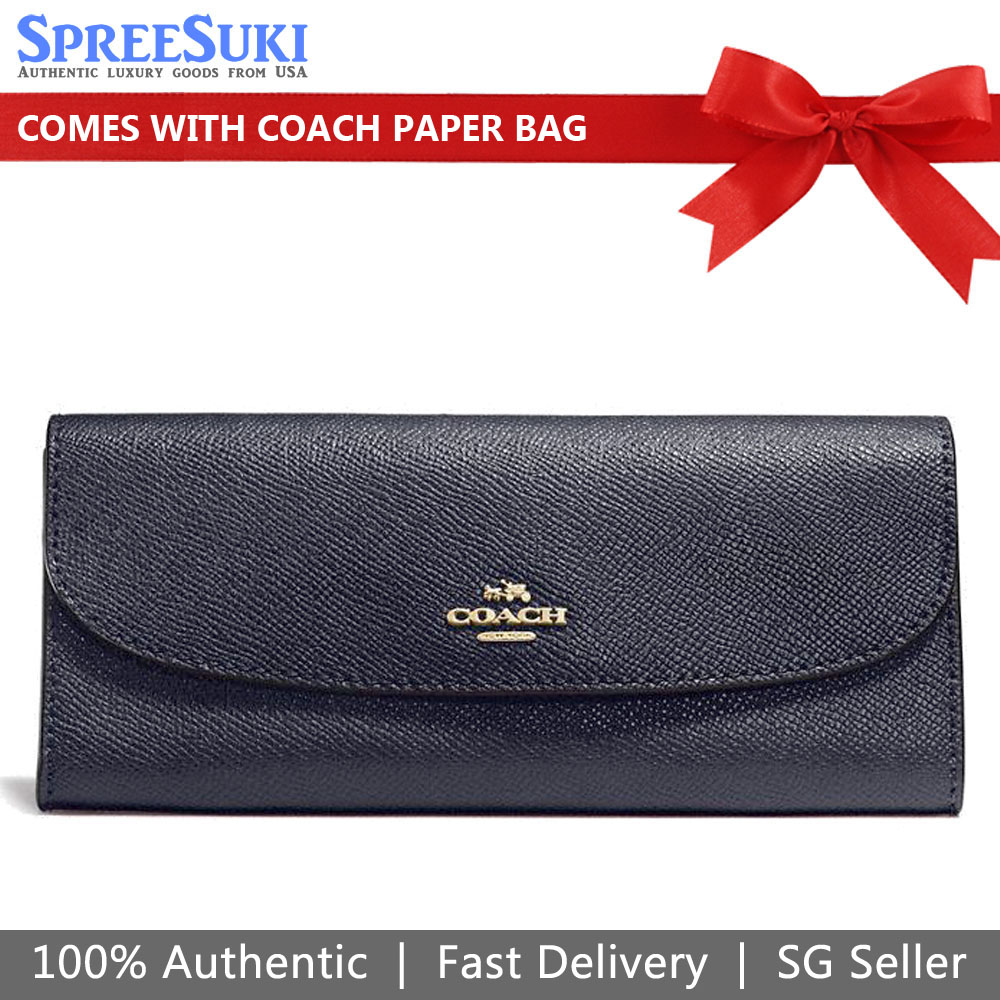 Coach Soft Wallet In Crossgrain Leather Midnight Navy Dark Blue # F59949