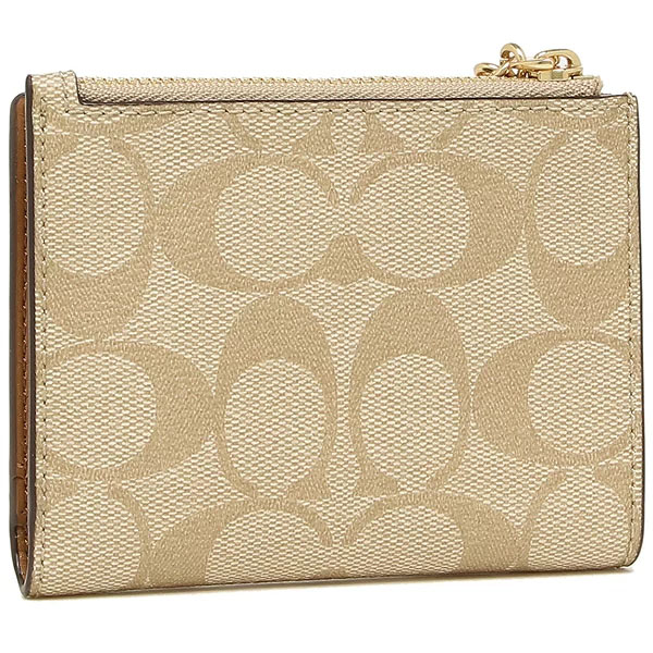 Coach Small Wallet Snap Card Case With Charm Leather Light Khaki / Chalk Off White # F78002