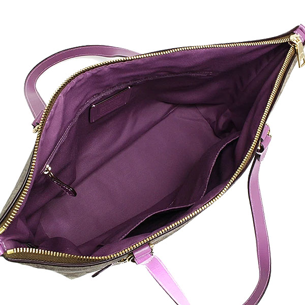 Coach Shoulder Bag Gallery Tote Signature Khaki / Lilac Berry Purple # 79609