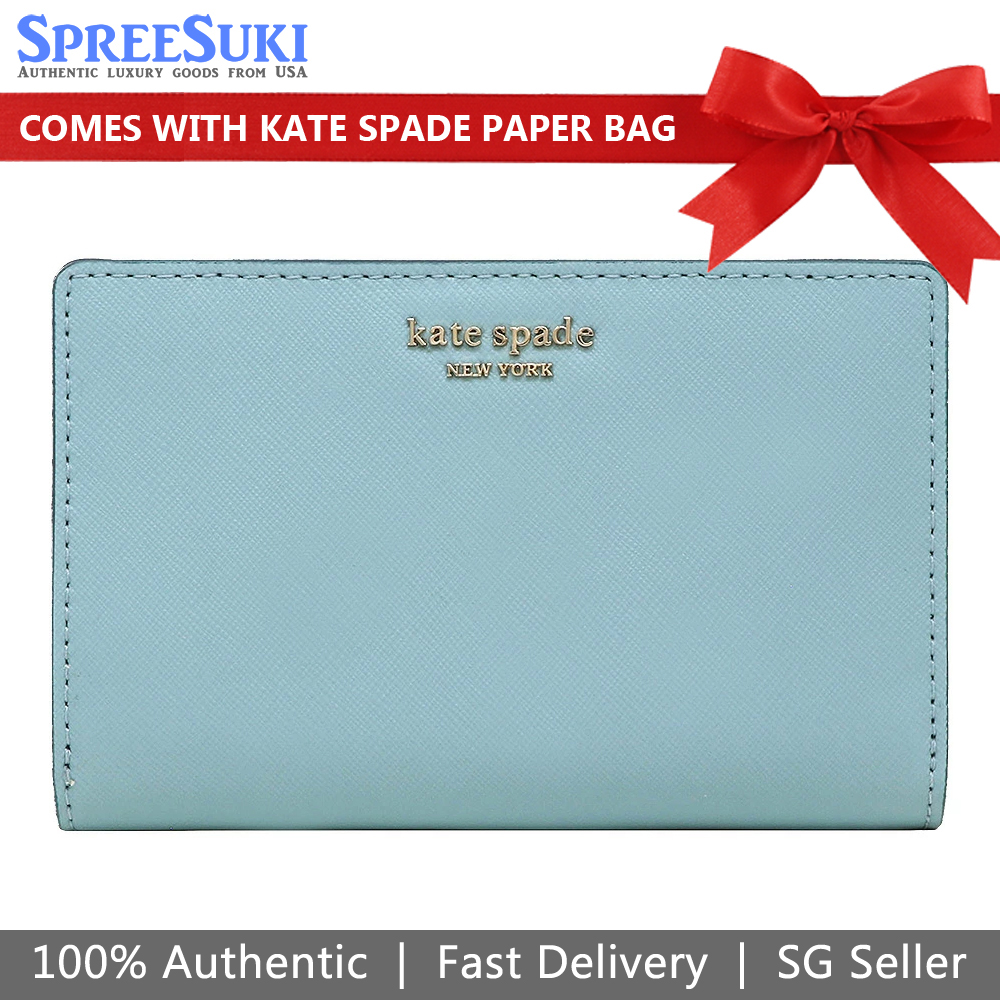 Kate Spade Medium Wallet Cameron Medium Bifold Wallet Seaside Light Blue # WLRU5440