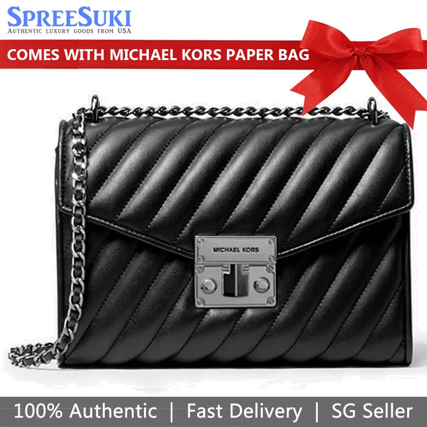 Michael Kors Crossbody Bag Rose Medium Quilted Chain Shoulder Bag Black # 35T0SXOL2U