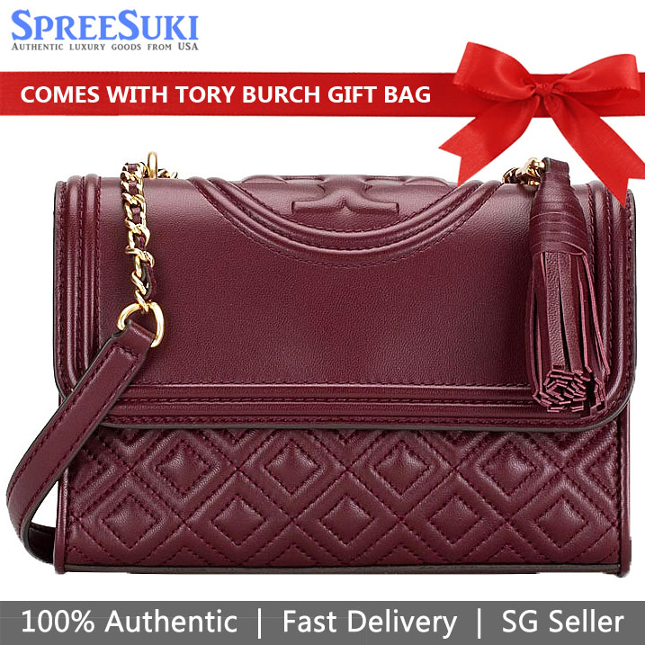 Tory Burch Fleming Small Converible Shoulder Bag Crossbody Bag Claret Dark Red # 75576