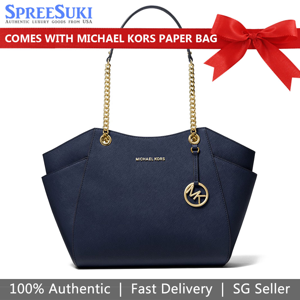 Michael Kors Tote Large Chain Shoulder Bag Navy Dark Blue # 35T5GTVT3L