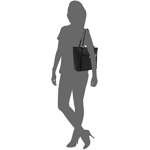 Michael Kors Jet Set Large Snap Pocket Tote Leather Luggage/ Black  #30S6GTTT7T