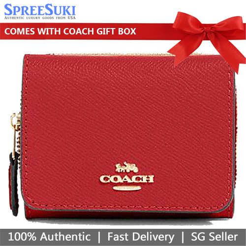 Coach Small Wallet Crossgrain Small Trifold Wallet 1941 Red # 37968