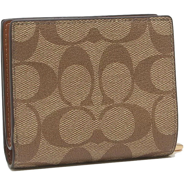 Coach Small Wallet Signature Pvc Snap Wallet Khaki Redwood # C3309