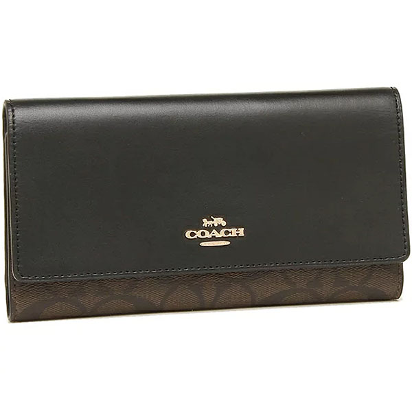 Coach Long Wallet Signature Trifold Wallet Brown / Black # F88024