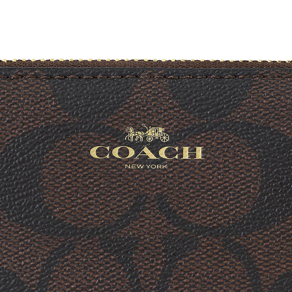 Coach Signature Zip Around Coin Case Brown / Black # 78005