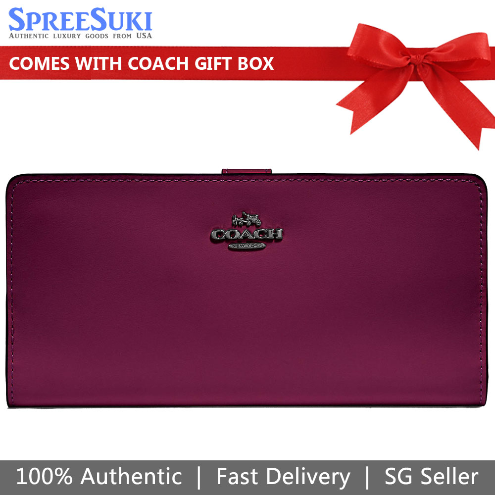 Coach Long Wallet Smooth Leather Wallet Dark Berry Purple # 58586