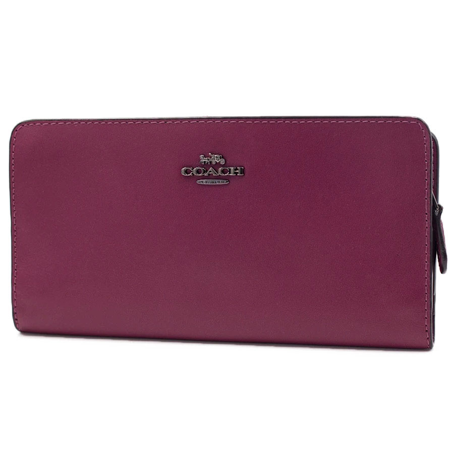 Coach Long Wallet Smooth Leather Wallet Dark Berry Purple # 58586