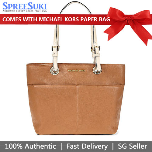 Michael Kors Shoulder Bag Bedford Top Zip Leather Pocket Tote Acorn Brown # 30H4GBFT6L