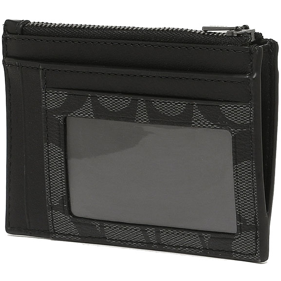 Coach Multiway Zip Card Case In Signature Canvas Charcoal Black # F66649