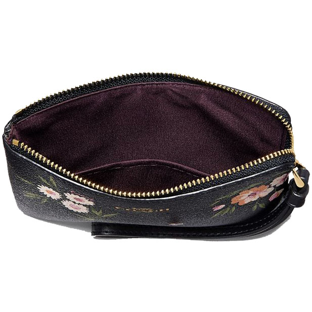 Coach Small Wristlet Corner Zip Wristlet With Tossed Daisy Print Floral Black # F73363