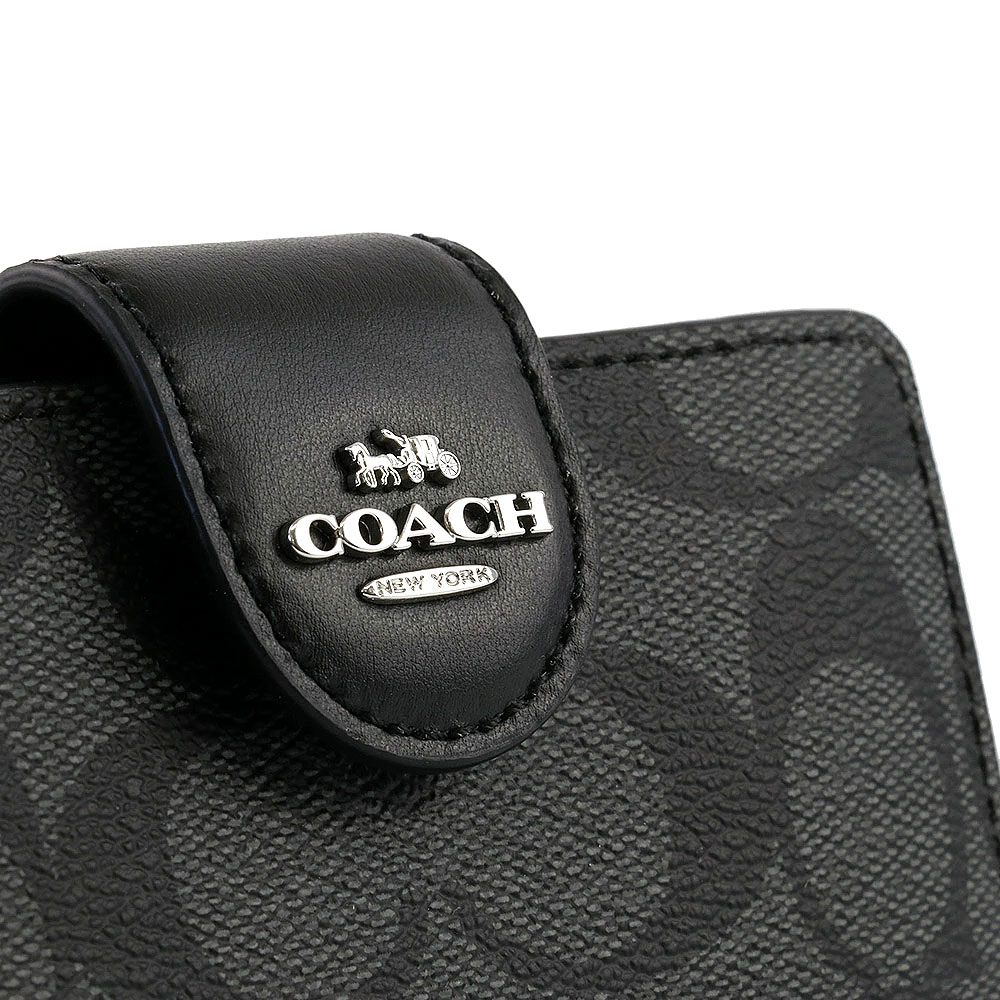 Coach Medium Wallet Signature Medium Corner Zip Smoke Black # C0082