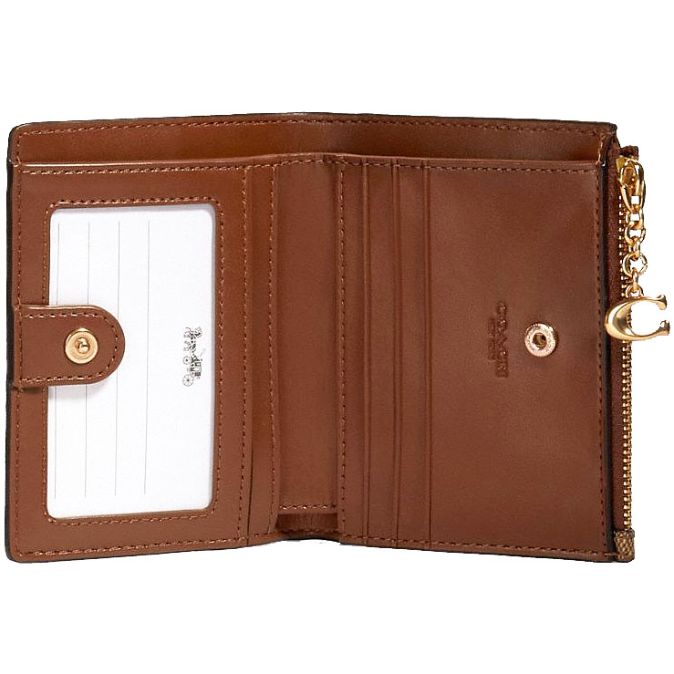 Coach Small Wallet Signature Snap Card Case With Charm Khaki / Saddle Brown # F78002