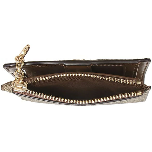 Coach Small Wallet Signature Snap Card Case With Charm Khaki / Saddle Brown # F78002