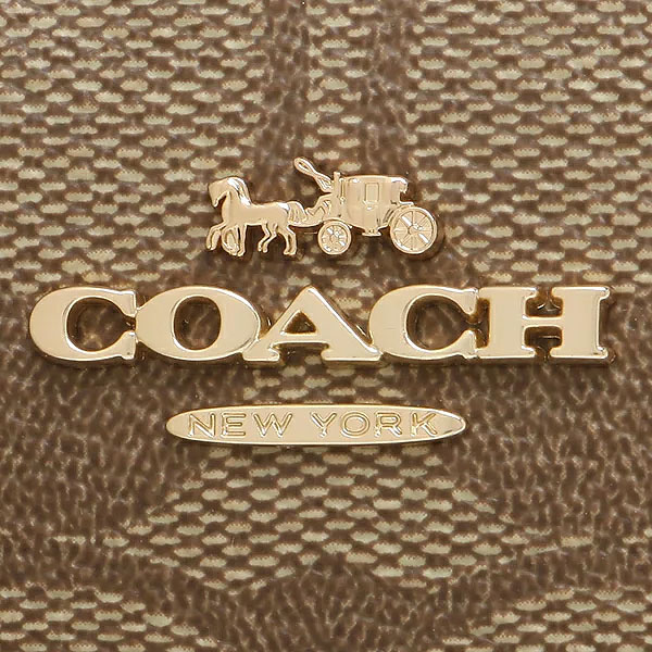 Coach Small Wallet Signature Snap Card Case With Charm Khaki / Saddle Brown # F78002