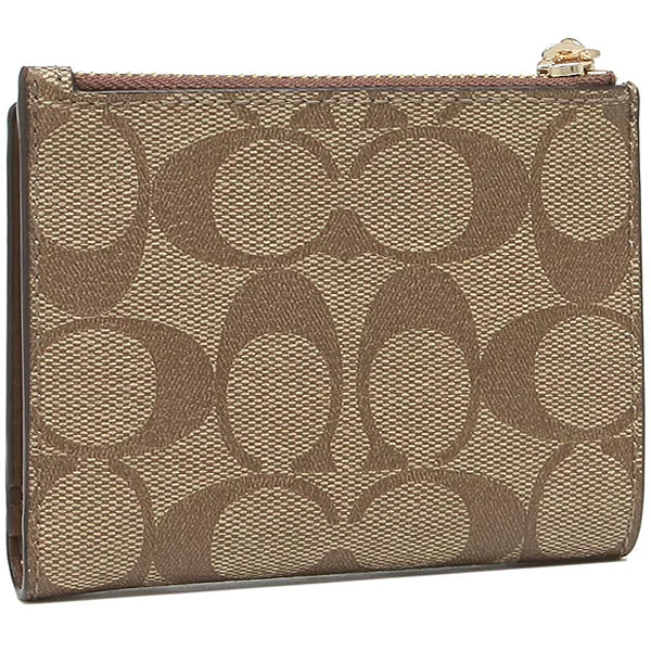 Coach Small Wallet Signature Snap Card Case With Charm Khaki / Saddle Brown # F78002