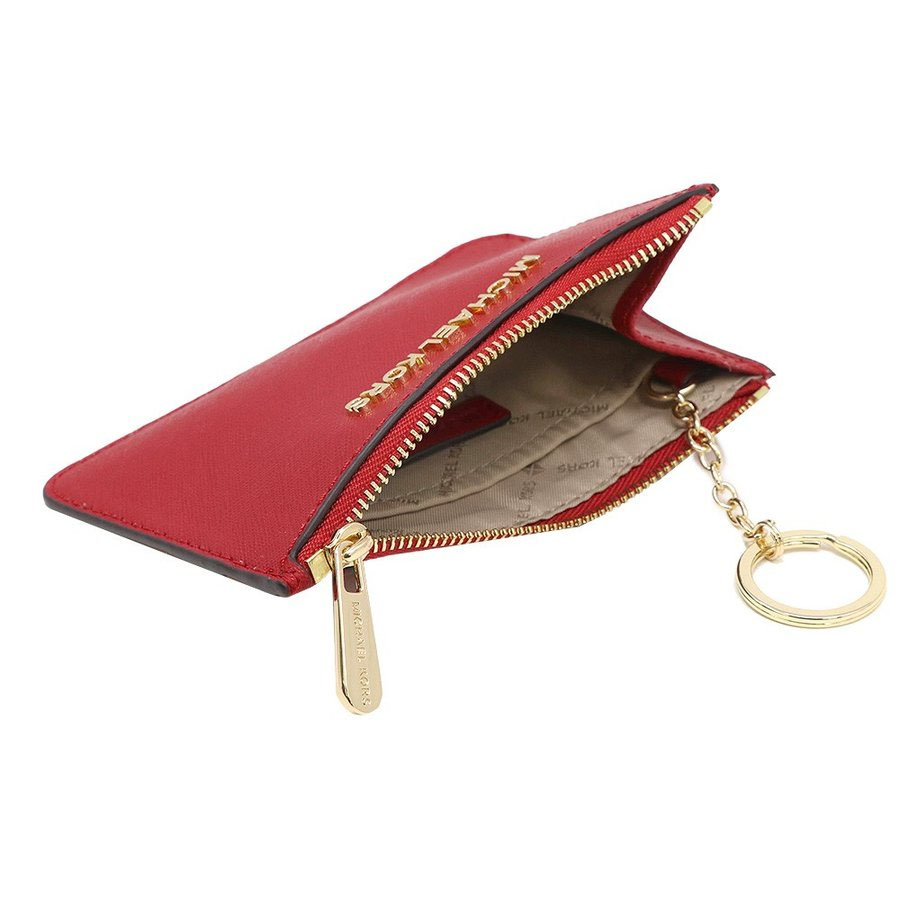 Michael Kors Jet Set Travel Small Top Zip Leather Coin Pouch With Id Chili Red # 35F7GTVU1L