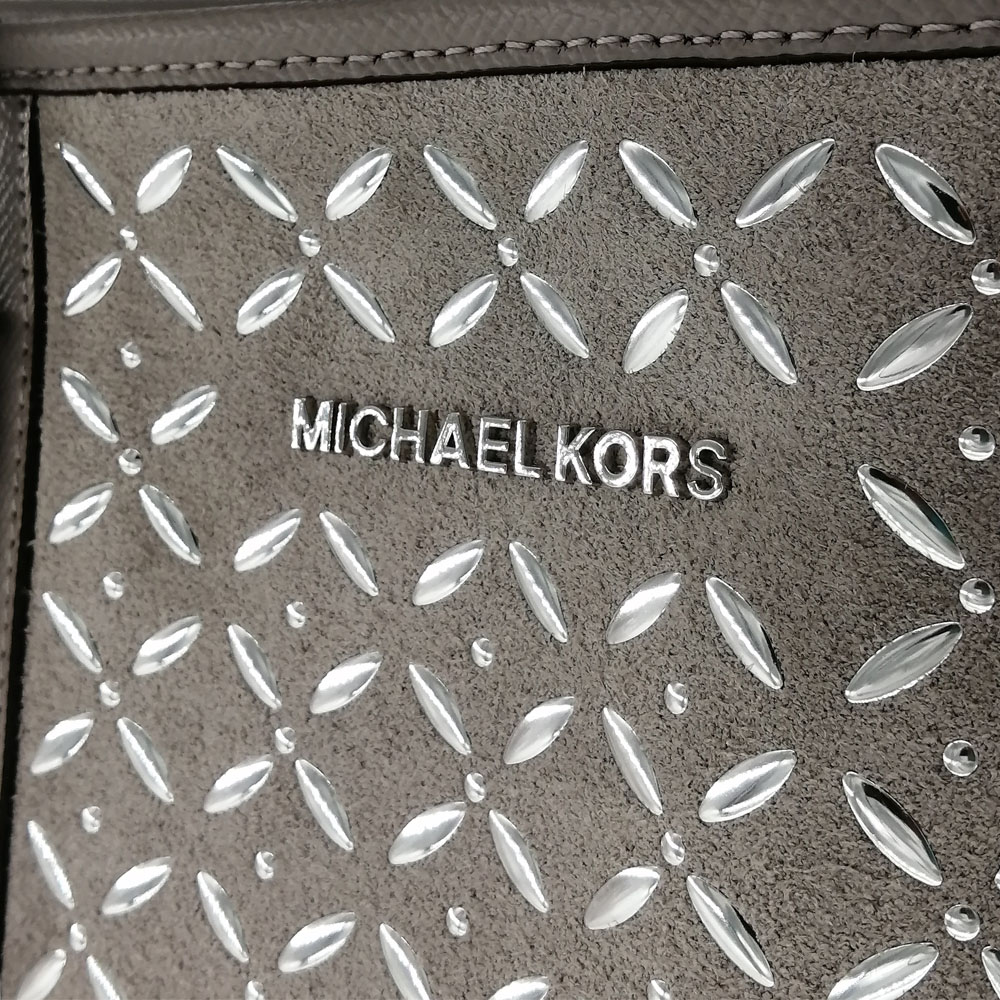 Michael Kors Shoulder Bag Jet Set Travel Studded Leather Tote Pearl Grey # 35T8GC6S3L